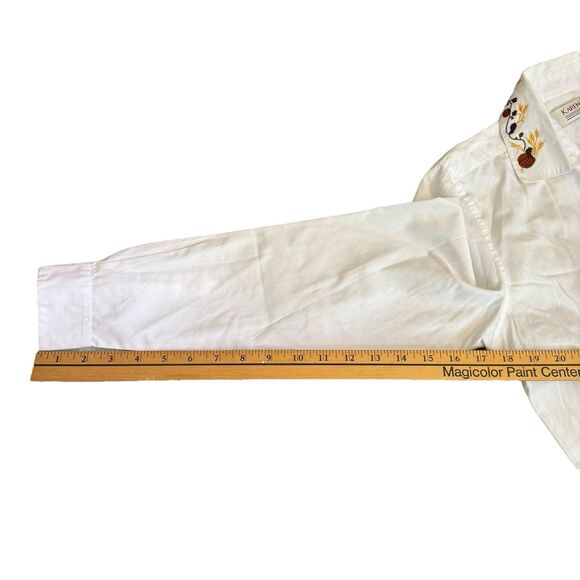Vintage white button down with autumn embroidered trim Pumpkin Buttons Small‎ - Picture 4 of 16